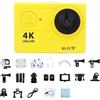 KOZWAY Action Camera 4K Sport Camera Schermo 2 pollici Telecomando Action Camera Impermeabile Casco Subacqueo Registrazione video Telecamera esterna (Dimensioni: No Card, Colore: Giallo)