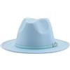 SOYNIA Fedora Trilby Cappello Feltro Cappelli per Donna Uomo Solido Cintura Abito Matrimonio Chiesa Panama Cappello in Feltro Cappello A Tesa Larga 56-58 Cm (Adulto) Blu Cielo