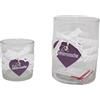 DRW Set di 2 portacandele rotondi in vetro con cuore in legno trasparente 10 x 10 x 15 cm