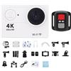 KOZWAY Action Camera 4K Sport Camera Schermo 2 pollici Telecomando Action Camera Impermeabile Casco Subacqueo Registrazione video Telecamera esterna (Dimensioni: No Card, Colore: Bianco-Telecontrol)
