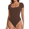 Joyshaper Body da donna a maniche corte, con scollo angolare, elegante, da donna, estivo, maglietta, Grigio/blu/scollo quadrato, S