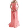 FeMereina Abito di maternità per la fotografia Tinta unita Off-spalla chiffon abito anteriore spaccato lungo gravidanza abiti per servizio fotografico, Rosa scuro, M