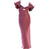 Yowablo Abito da Donna 2023 Abito da Cocktail Abito Lungo Slim Manica Corta Color con Colletto a Cuore Tinta Unita Vestiti Sexy da