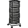 HOMCOM Carrello Portavivande con 4 Cestelli in Rete, Piano d'Appoggio e Ruote Girevoli, in Acciaio e Plastica PP, 33x33x77cm, Nero|Aosom