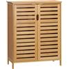 kleankin Mobile Bagno Moderno a 2 Ante con 2 Ripiani Ventilati in Bambù, 68x32x86 cm, color Legno|Aosom