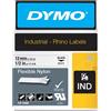 DYMO NASTRO NYLON FLESSIBILE 12mm x 3.5mt nero su bianco 18488 RHINO
