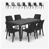 BICA Set da giardino tavolo rattan 150x90cm 6 sedie esterno nero Meloria Dark