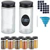 Relaxdays Set 12 Barattoli Portaspezie, con Coperchio, Vasetti in Vetro, con Etichette, Penna e Imbuto, Trasparente Nero
