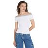 Calvin Klein Jeans Women's LOGO ELASTIC BARDOT TOP Other Knit Tops, Bright White, M