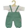 Heless 2416 - Vestiti per Bambole in 100% Cotone Biologico, Set di 2 Pezzi con Salopette Verde Salvia e Maglietta Bianca per Bambole e Peluche di Dimensioni 35-45 cm