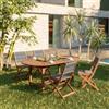 DEGHI Set pranzo tavolo allungabile 180/240x100 cm e 4 sedie pieghevoli in legno di acacia e corda grigia - Yadira