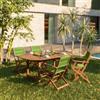DEGHI Set pranzo tavolo allungabile 180/240x100 cm e 4 sedie pieghevoli con braccioli in legno di acacia e corda verde - Yadira