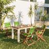 DEGHI Set pranzo tavolo 110x70 cm e 4 sedie pieghevoli con braccioli in legno di acacia e corda verde - Yadira