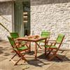 DEGHI Set pranzo tavolo 90x90 cm e 4 sedie pieghevoli con braccioli in legno di acacia e corda verde - Yadira