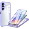 GOKEN Cover per Samsung Galaxy A55 5G, Trasparente 360 Gradi Custodia con Pellicola Protettiva Integrata Rugged Case, TPU Silicone Bumper + PC Retro Rigido, Viola