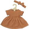 Heless 2425 - Vestiti per Bambole in 100% Cotone Biologico, Set di 2 Pezzi con Vestito e Cerchietto in Caramello per Bambole e Peluche di Dimensioni 35-45 cm