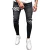 Oanviso Jeans Strappati Uomo Splicing Griglia a Scacchiera Skinny Distressed Jeans Lavati Pantaloni Denim Moda con Tasche Pantaloni Casual Slim Fit Pant Pantaloni Primavera Autunno Comodo A Nero XS