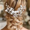 Ushiny Cerchietto per capelli da sposa con fiori a forma di rampicante argentato, con strass, accessorio per capelli per donne e ragazze