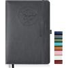 Qefuna Diario per Donna Uomo, Quaderno in Pelle con Copertina Rigida da 256 Pagine A5 per Lavoro, Diario/Taccuino a Righe con Carta da 100 G/M², Portapenne 5,8×8,4 (Grigio)