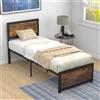 COSTWAY Struttura Letto Singolo, Telaio Letto in Metallo con Testiera Alta, Doghe in Metallo e Barre Silenziose, Letto a Piattaforma Industriale, Carico Massimo 220 kg, 90x200 cm