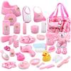 deAO Borsa da 40 accessori per bambole con cibo, vestiti, peluche, giocattoli da bagno, ciuccio e molto altro ancora - ottimo set per prendersi cura del bambino