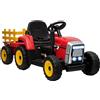 HOMCOM Trattore Elettrico per Bambini con Rimorchio Rimovibile, Batteria 12V Ricaricabile con Telecomando, Porta USB, MP3, Musica Preinstallate e Luci, Età 3-6 Anni, Rosso