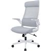 MELOKEA Sedia da Ufficio Ergonomica EN1335 Standard con Braccioli Pieghevoli, Rete Traspirante, Poggiatesta Regolabile e Supporto Lombare, Sedia Scrivania Girevole per Computer Aziendale Grigio Bianco