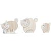 DRW Set 3 gatti Legno e Ceramica Bianco e Naturale 8x2.5x10-16x5x12-23x5x19 cm