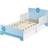 Relaxdays Letto per Bambini, Sponde Anticaduta, Rete a Doghe Rigide, con Motivo Mare, MDF, HLP: 60x77x143 cm, Bianco Blu