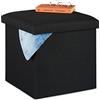 Relaxdays Sgabello con Contenitore, Pieghevole, Imbottitura Morbida, Quadrato, Stoffa, HxLxP: 37x37,5x37,5 cm, Nero