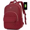 Breold Zaino Donna per Laptop, Zaino Scuola Superiore con USB, 15.6 Pollici, Vino