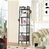 YMYNY 160CM Scaffale a Scala con 4 Ganci, Libreria a 5 Ripiani, Scaffale Portaoggetti, per Soggiorno Camera da Letto Cucina Studio, Stile Industriale, Struttura in Metallo, Nero HBC025B