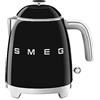 Smeg, Bollitore Elettrico Piccolo KLF05BLEU 0,8 L, Filtro Acciaio Inox, Autospegnimento di Sicurezza, Indicatore Livello Acqua, Base Antiscivolo e Avvolgicavo Integrato, Potenza 1400W, Nero