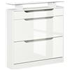 HOMCOM Scarpiera Salvaspazio Slim con 2 Ante a Ribalta e Cassetto, Scarpiera Ingresso in Vetro con Ripiani Regolabili su 2 Livelli, Porta Scarpe per 16 Paia con Maniglia, 89x23x96cm, Bianco Lucido