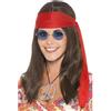 Smiffys Set ragazza hippy con parrucca lunga castana, occhiali, medaglione con simbolo della pace e copricapo rosso Halloween