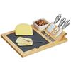 Relaxdays Set da Tavola, Vassoio in bambù e 3 Posate Formaggio, Piatto Rettangolare Tagliere per Aperitivo, Marrone Nero, 6,5 x 32 x 27 cm