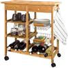 BAKAJI Carrello da Cucina in Legno di Bambù con Ripiano Tagliere Cassetti Portaposate Porta Capsule Caffè Portabottiglie Ceste Portafrutta in Metallo Mensole estraibili e 4 Ruote Girevoli