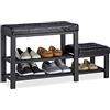 Relaxdays Scarpiera con poggiapiedi, comoda imbottitura del sedile, 2 livelli, scarpiera per bambini, 50 x 30,5 x 90,5 cm, nero