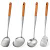 FJNATINH Set di attrezzi per wok, mestolo, cucchiaio e spatola, 43,2 cm, 4 palette per wok, in acciaio inox 304