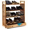 Relaxdays Scarpiera in Legno di Noce, 4 Ripiani Portascarpe, Cassetto, HxLxP: 81x70x27 cm, per Ingresso, Colore Naturale