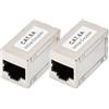DIGITUS DN-93905 - Accoppiatore RJ45 Cat 6A - 2 Pezzi - Prolunga Cavo LAN - Connettore Cavo di Rete Cat6A - Compatibile Poe - Accoppiatore modulare - per Switch, DSL, Modem, Router, PC - Argento