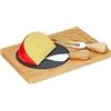 Relaxdays Set da Tavola, Vassoio in bambù e 2 Posate Formaggio, Piatto Tagliere per Aperitivo, 25 x 17 cm, Marrone Nero, Acciaio Inox, 1.5 x 25 x 17 cm