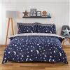Dreamscene Sogno Set di Biancheria da Letto Reversibile con Stampa Cielo Notturno, Policotone, Stelle Blu Navy, Grigie, Singolo