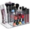Relaxdays Portatrucchi, Organizer con 4 Scomparti e 2 Cassetti, Contenitore Make-Up e Rossetti, Plastica, Trasparente