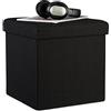 Relaxdays Pouf Pieghevole con Contenitore, Sgabello a Forma di Cubo, Coperchio Rimovibile, Lino, Nero, 38x38x38 cm