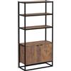 HOMCOM Scaffale Vintage Libreria a 3 Ripiani con1 Armadietto in Legno e Telaio in Metallo Nero, MDF, 76x33x162.5cm| Aosom Italy