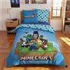 Aymax Minecraft Ragazzi Copripiumino Singolo 135x200 + Federa 80x80 Blu | Set letto reversibile | Letto singolo | 100% Microfibra Oeko-Tex | Steve, Alex & Creeper | Gamer | Licenza ufficiale