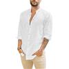 Runcati Camicia in lino, da uomo, estiva, a maniche lunghe, a righe, per il tempo libero, in cotone, vestibilità regolare, bianco, XL