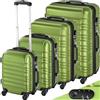 TecTake® Set Valigie Trolley Rigide, 4 Valigie con Scocca in Plastica ABS, Rotelle Girevoli a 360°, Maniglia Telescopica in Alluminio, Serratura di Sicurezza a Combinazione - Verde