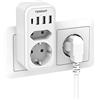 TESSAN Caricatore USB con 2 Prese Tipo F, Doppia Presa con 4 USB, Presa da Muro per Ufficio, Casa, Blanca